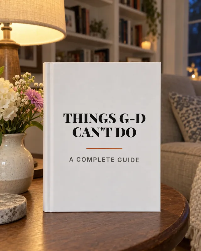 A printed copy of “Things G-d Can't Do” on a living room side table